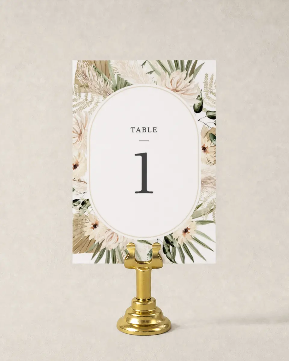 This is a 3½" x 5" Wedding Table Number called Serene Flora printed in full color