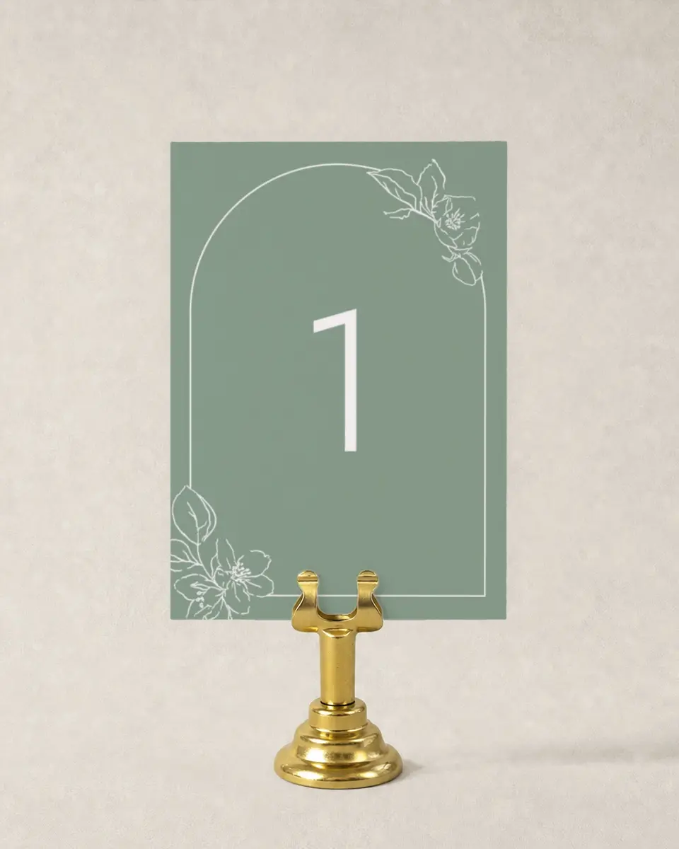 This is a 3½" x 5" Wedding Table Number called Blossoming Arch printed in full color