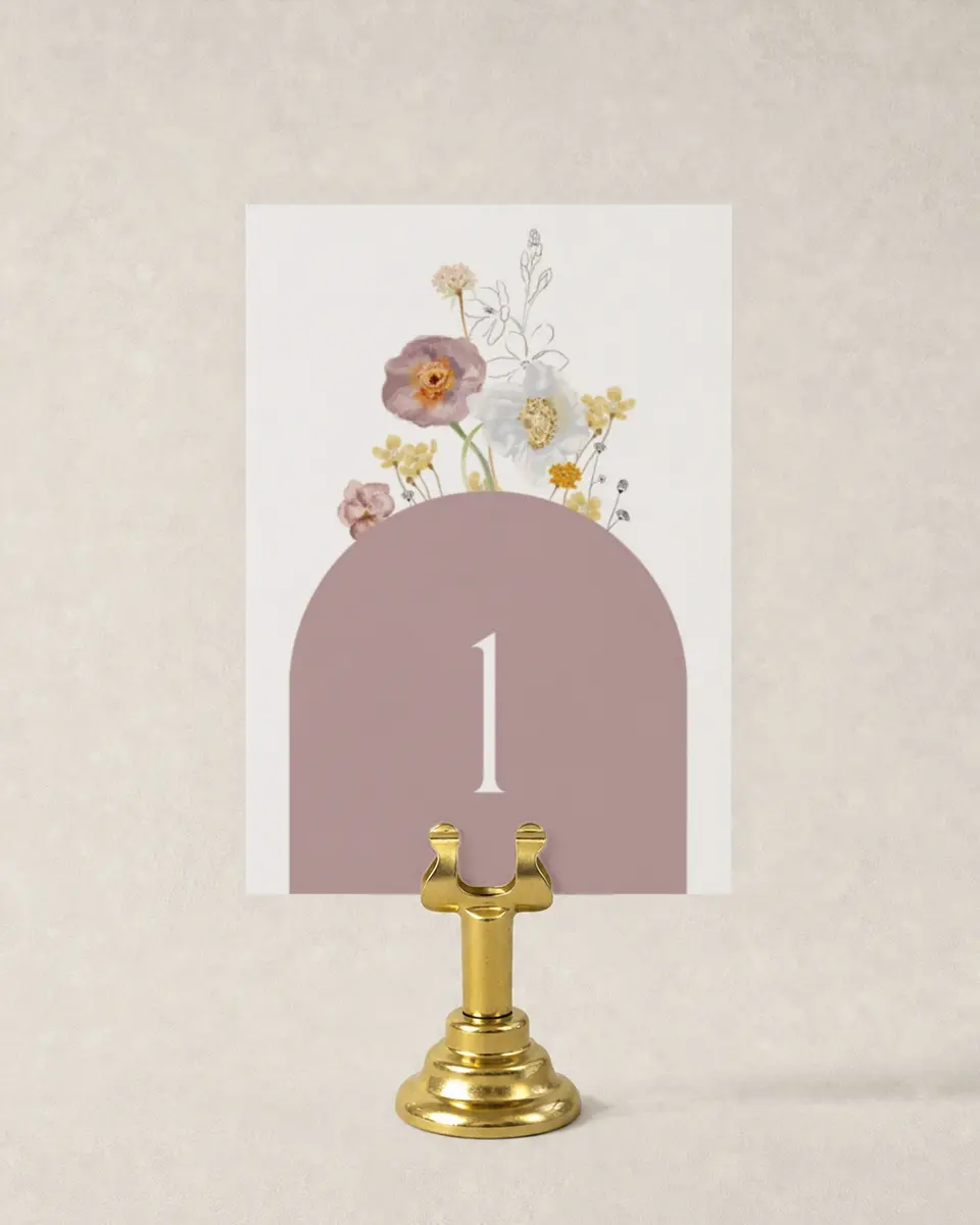 This is a 3½" x 5" Wedding Table Number called Enchanting Wildflowers printed in full color