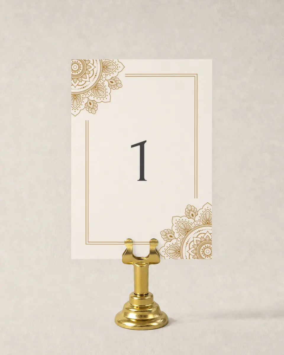This is a 3½" x 5" Wedding Table Number called Indian Mandala printed in full color
