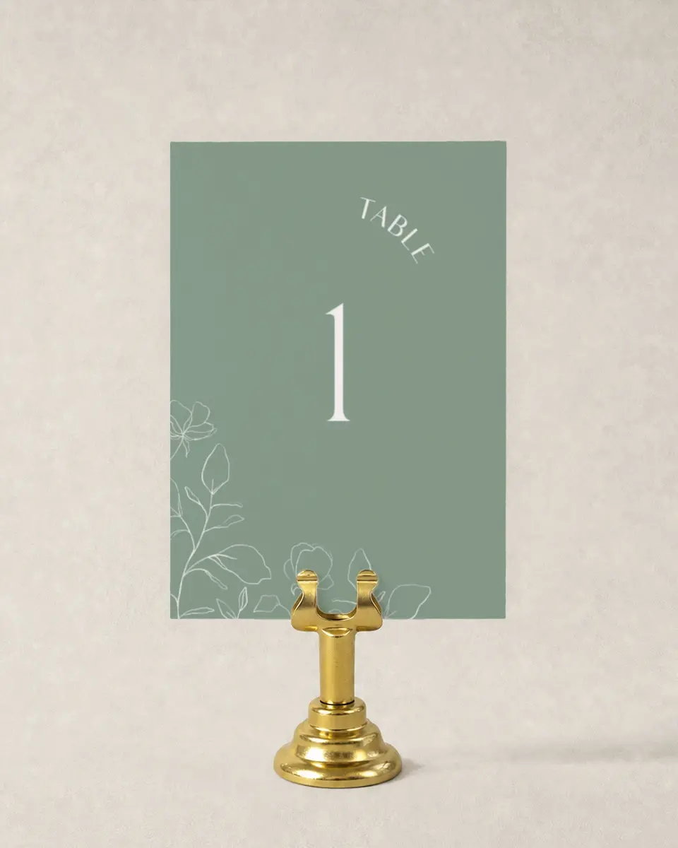 This is a 3½" x 5" Wedding Table Number called The Sadie printed in full color