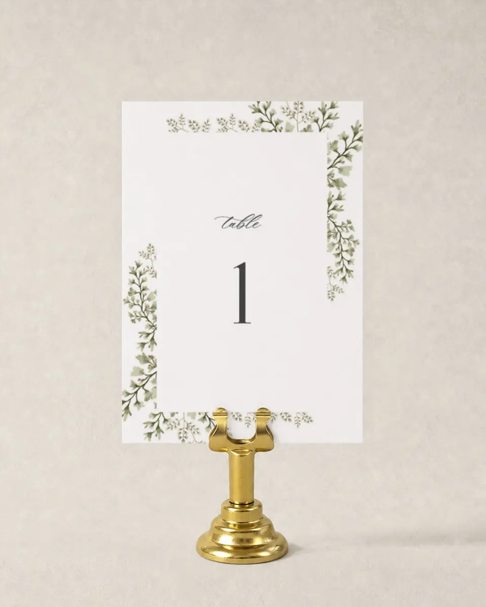 This is a 3½" x 5" Wedding Table Number called Leaves of Love printed in full color