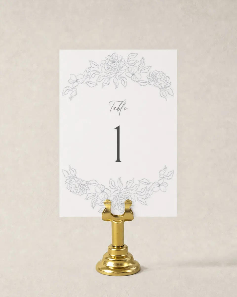 This is a 3½" x 5" Wedding Table Number called Graceful Petals printed in full color