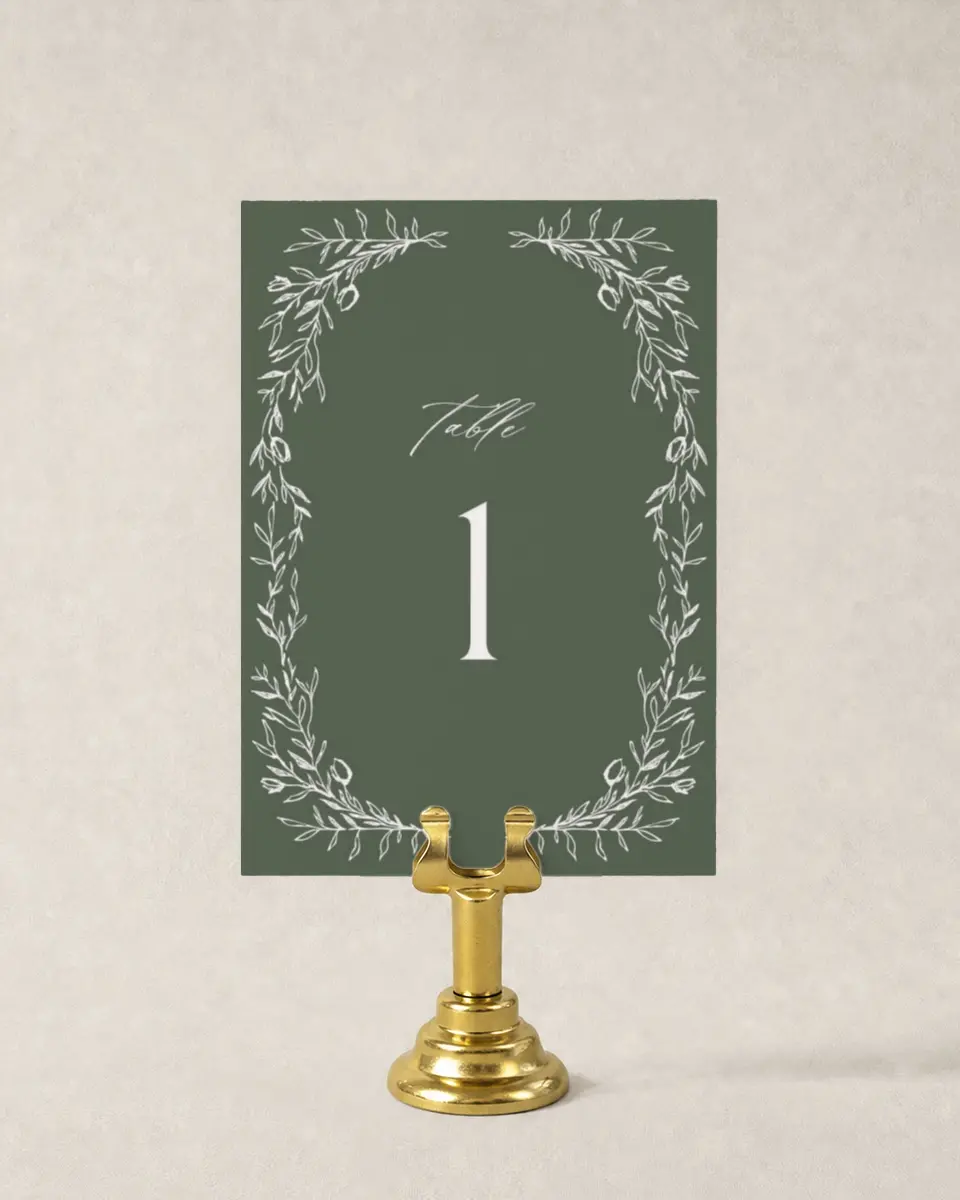 This is a 3½" x 5" Wedding Table Number called Flourishing Frame printed in full color