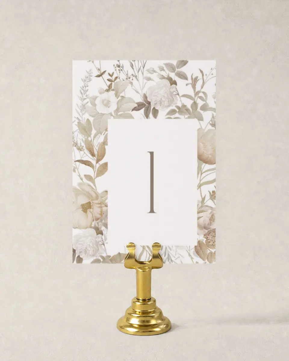 This is a 3½" x 5" Wedding Table Number called The Everly printed in full color