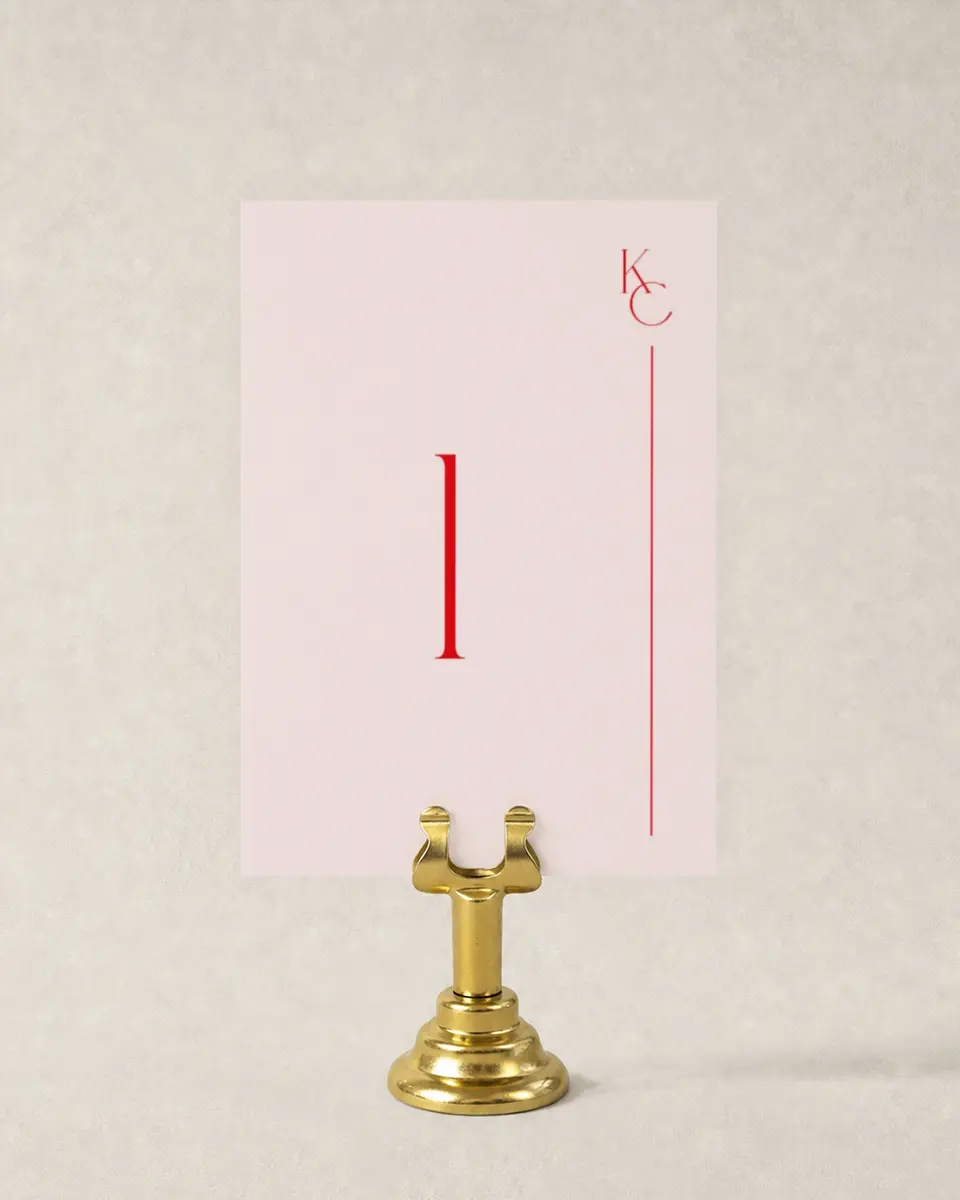 This is a 3½" x 5" Wedding Table Number called Initial Unity printed in full color