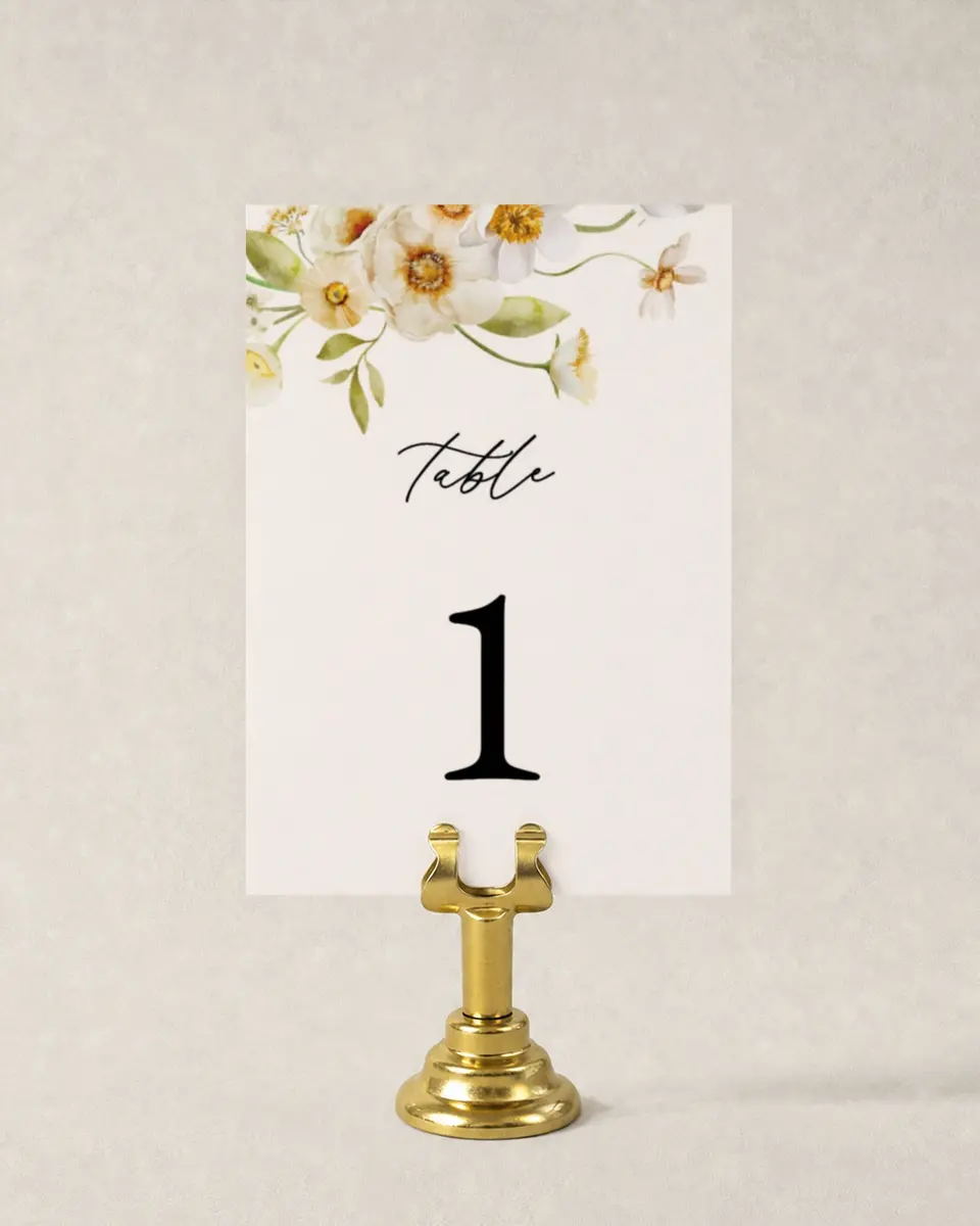 This is a 3½" x 5" Wedding Table Number called Charming Cosmos printed in full color