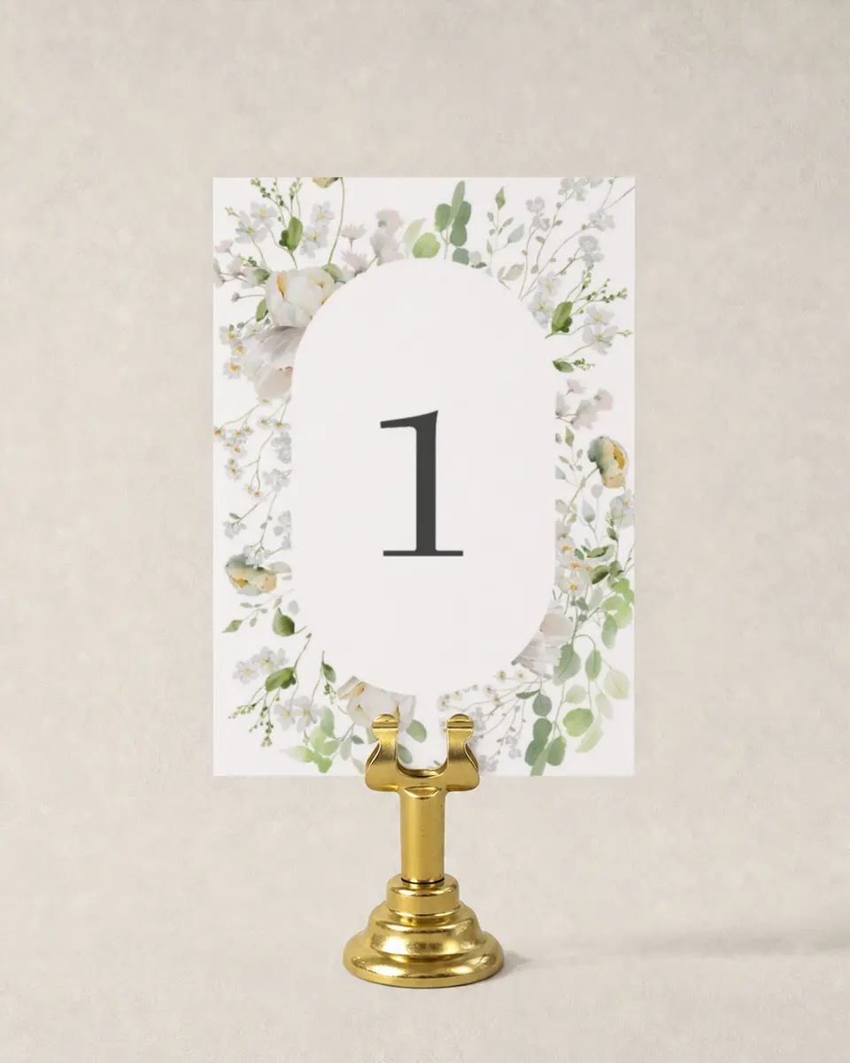 This is a 3½" x 5" Wedding Table Number called The Zoey printed in full color
