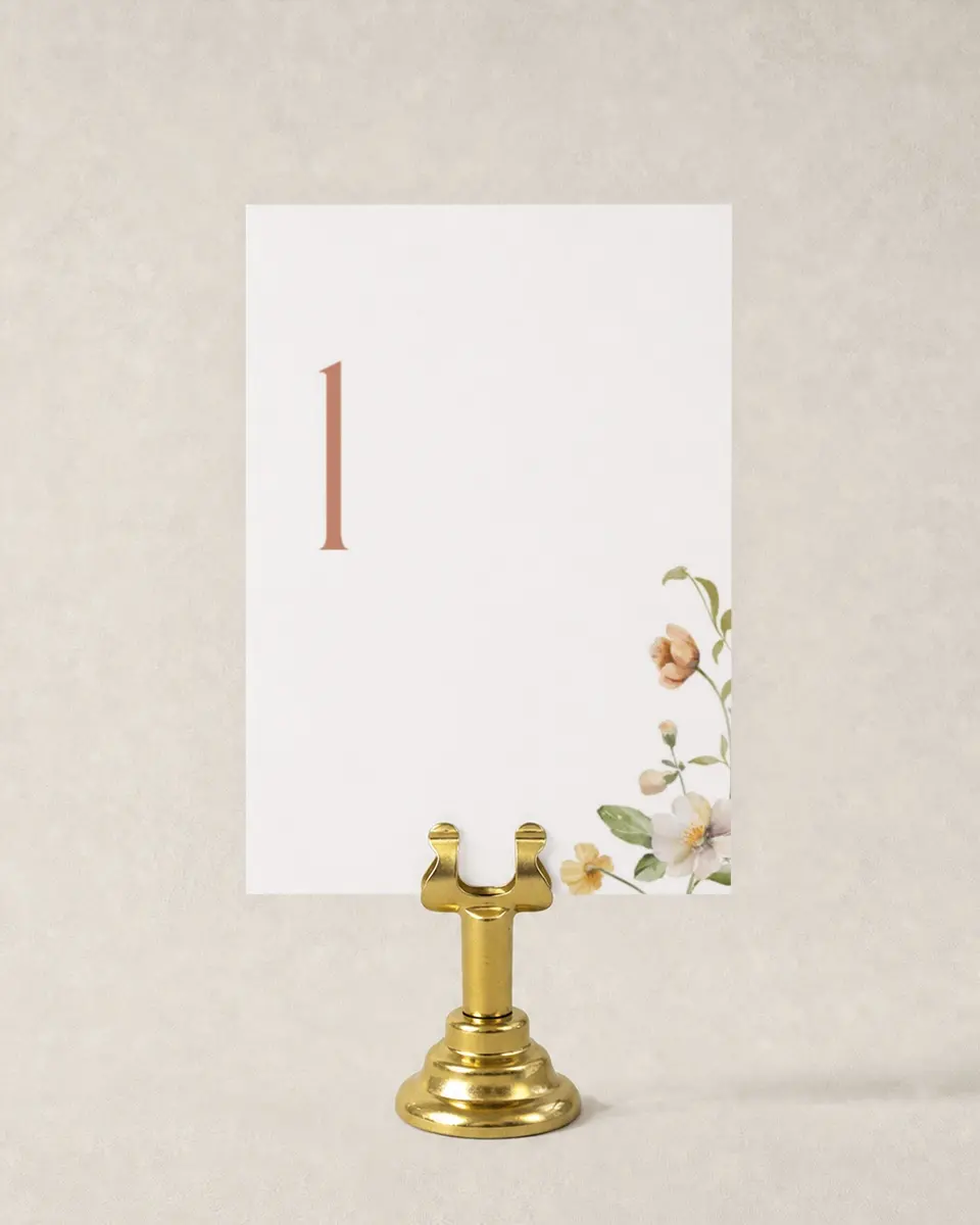 This is a 3½" x 5" Wedding Table Number called Delicate Garden printed in full color