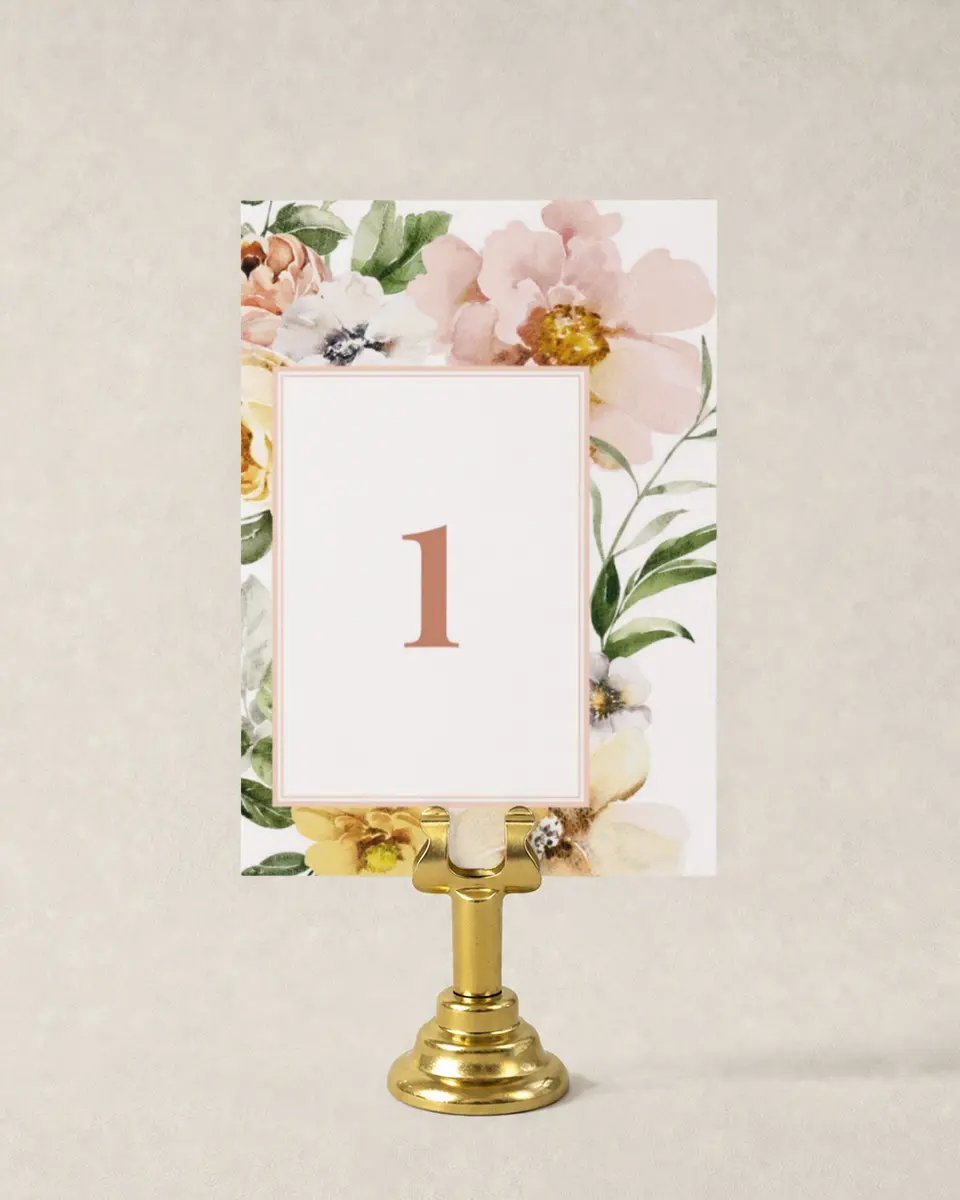 This is a 3½" x 5" Wedding Table Number called Gorgeous Blush printed in full color
