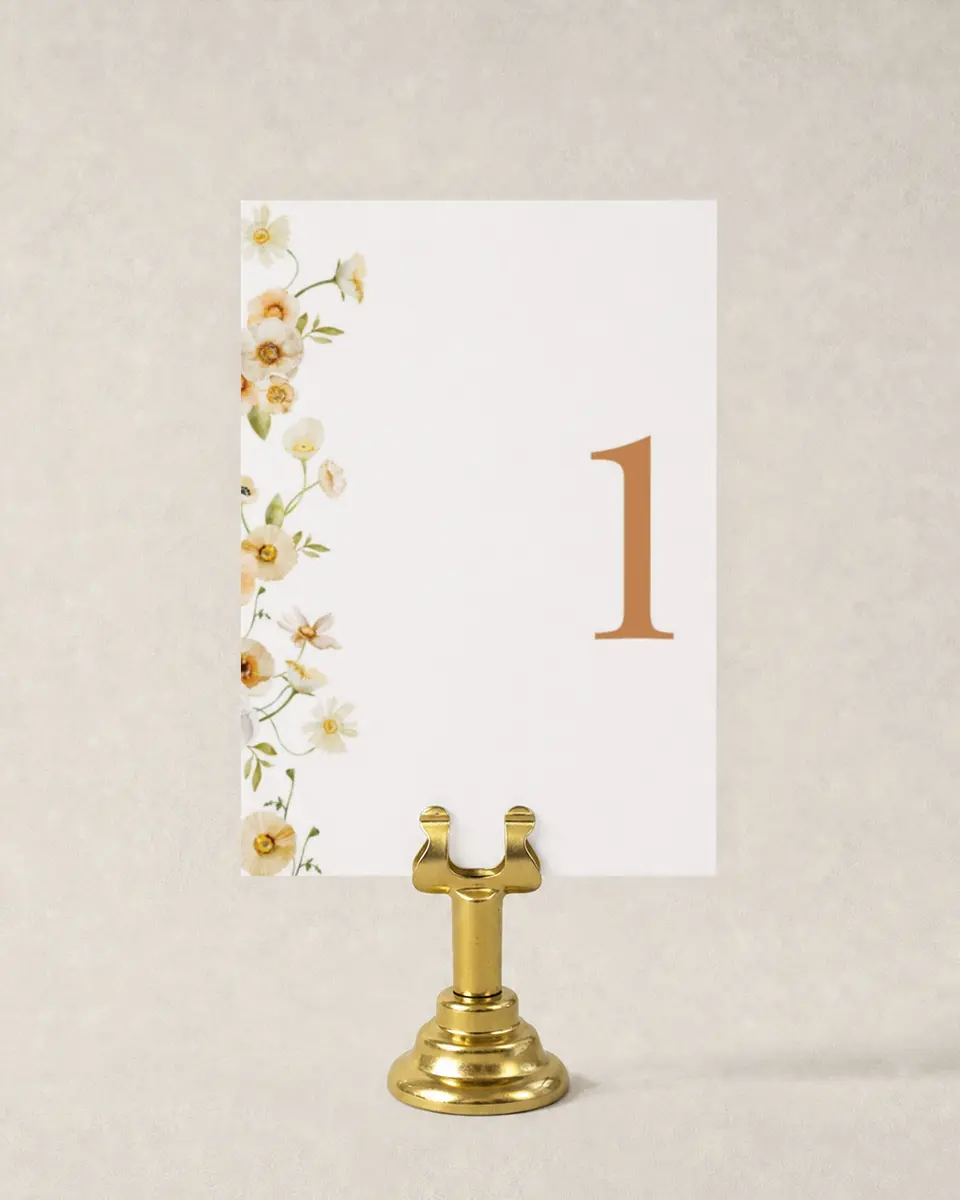This is a 3½" x 5" Wedding Table Number called Sultry Sunshine printed in full color