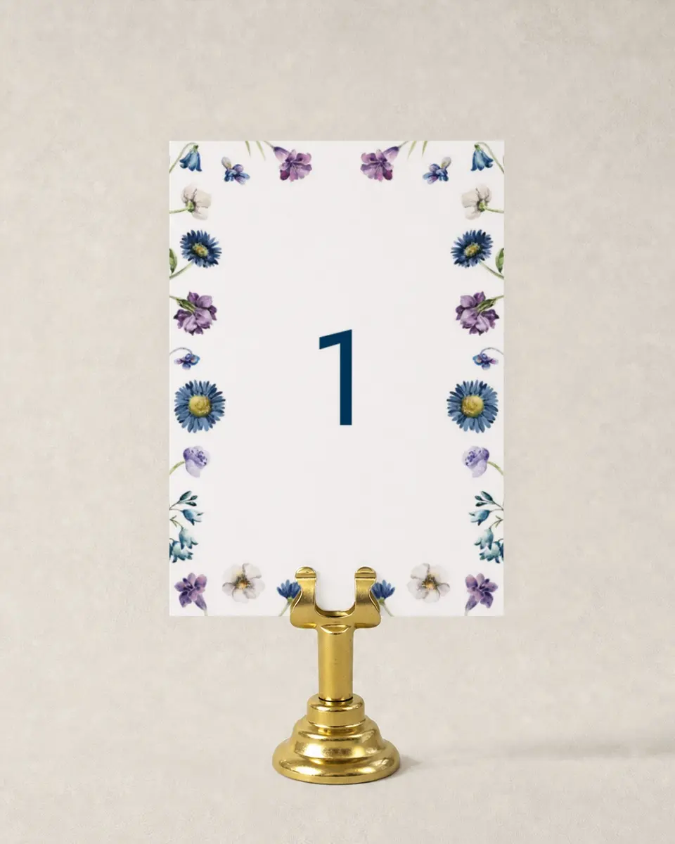 This is a 3½" x 5" Wedding Table Number called Abundant Blue printed in full color