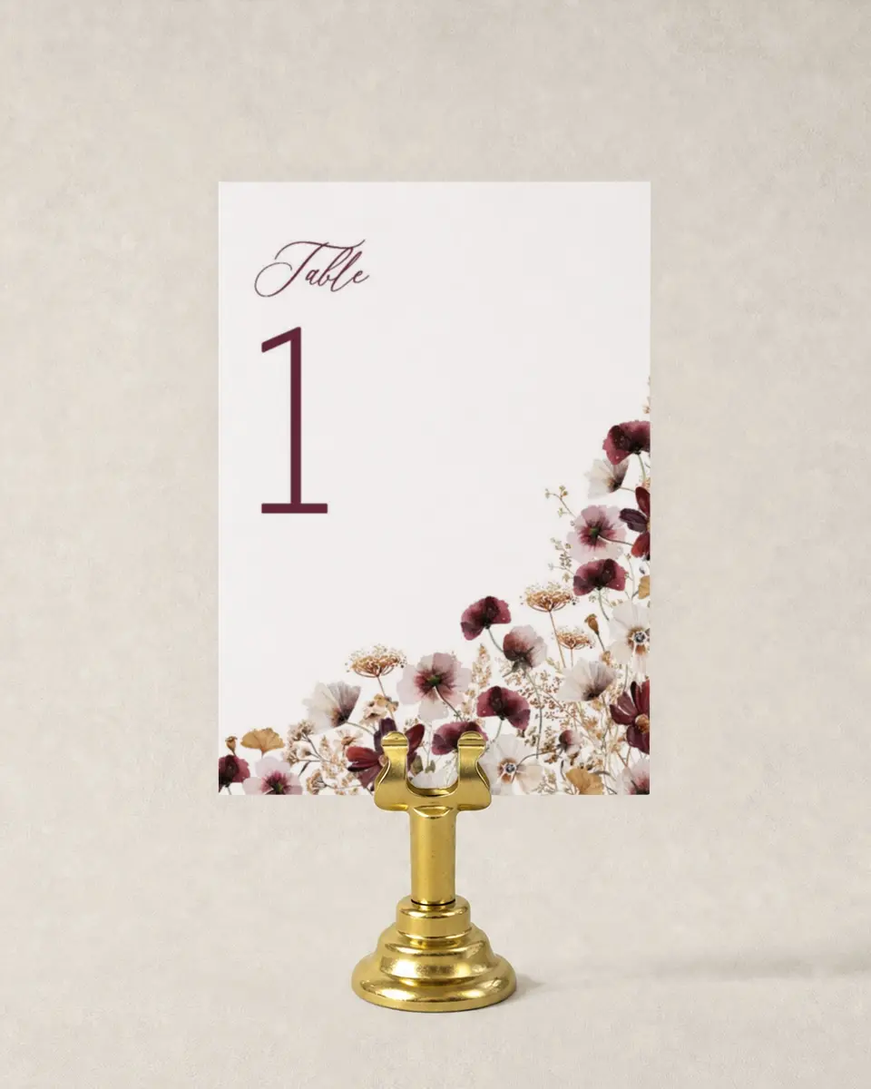 This is a 3½" x 5" Wedding Table Number called Harvest Meadows printed in full color