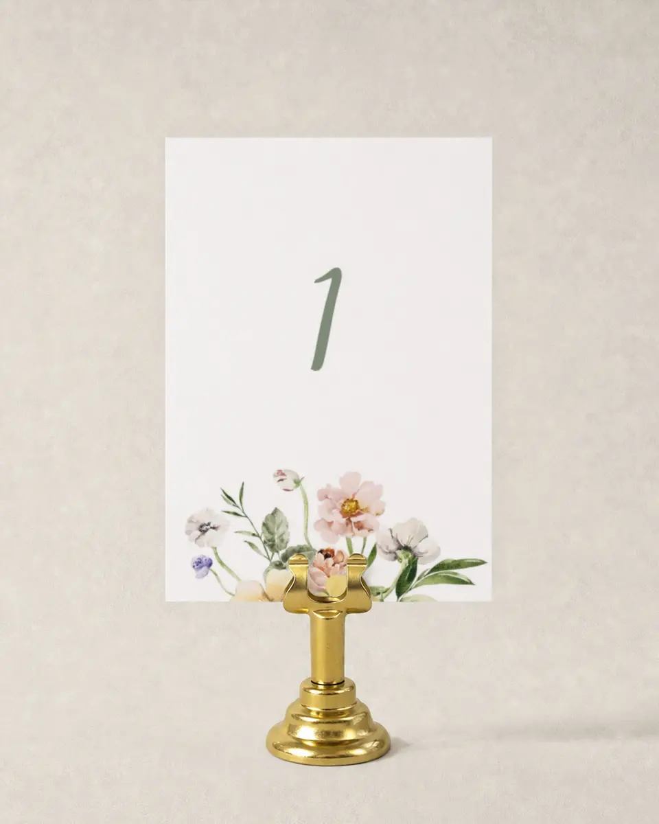 This is a 3½" x 5" Wedding Table Number called Hopeful Floral printed in full color