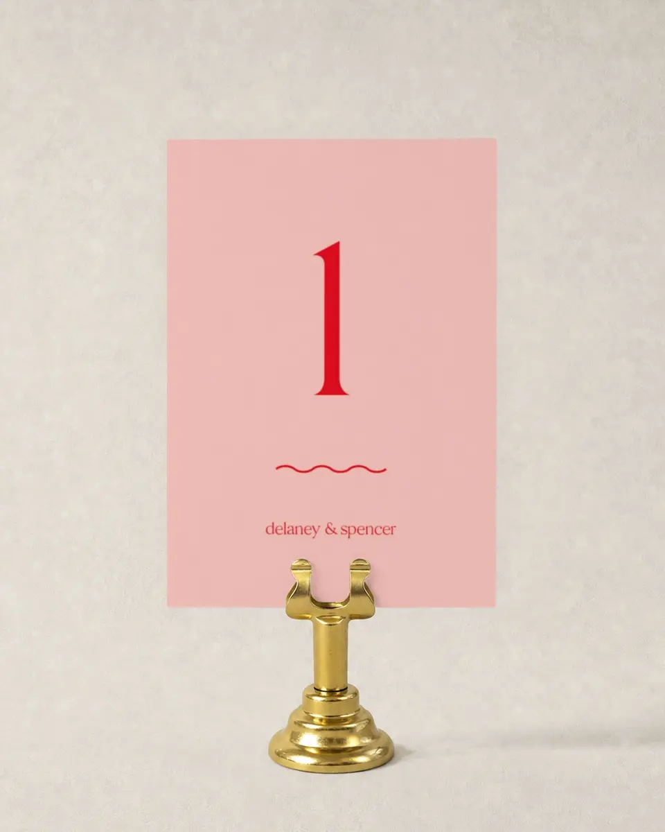 This is a 3½" x 5" Wedding Table Number called The Delaney printed in full color