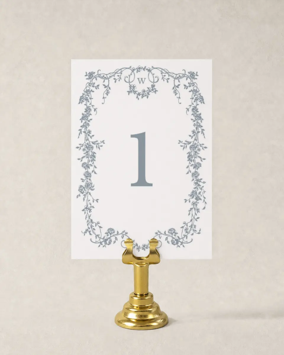 This is a 3½" x 5" Wedding Table Number called Flowering Frame printed in full color