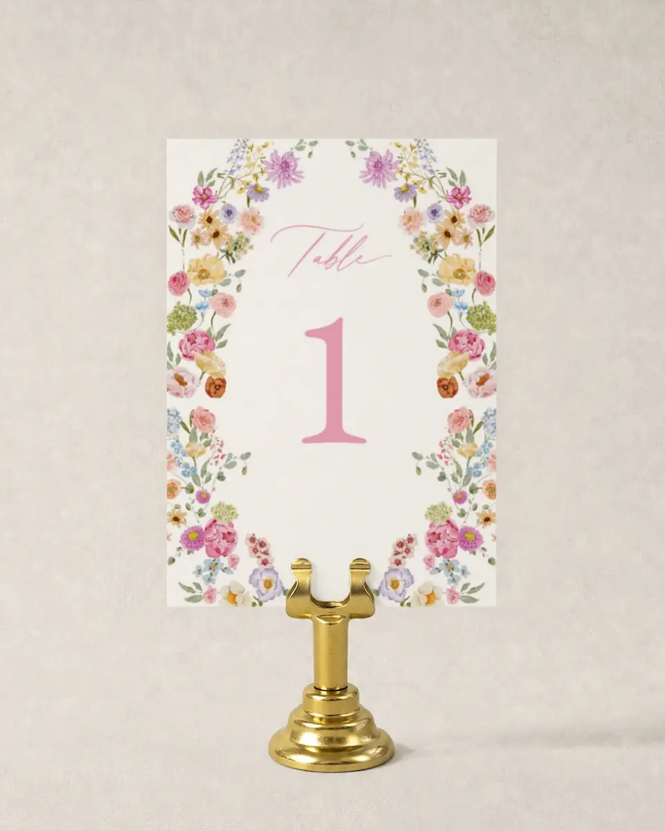 This is a 3½" x 5" Wedding Table Number called The Florence printed in full color