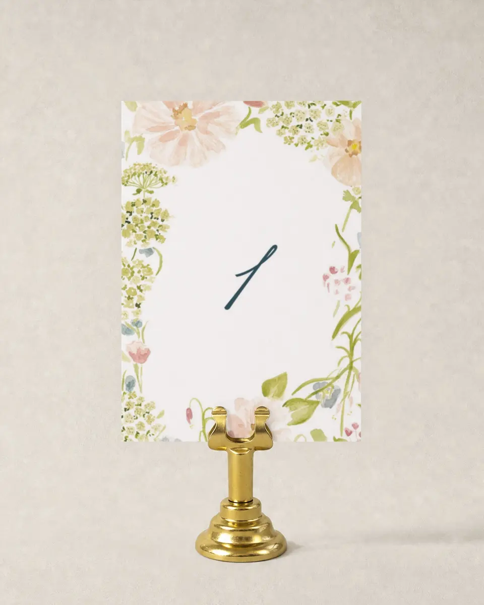 This is a 3½" x 5" Wedding Table Number called Garden of Vows printed in full color