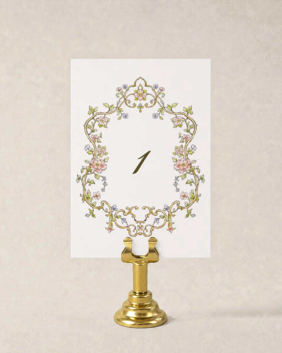 This is a 3½" x 5" Wedding Table Number called Ever After printed in full color