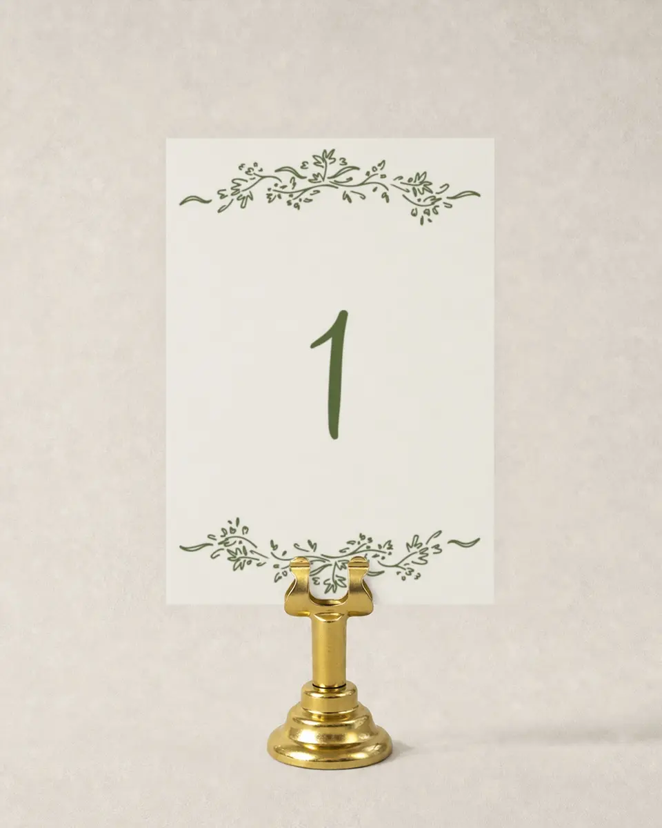 This is a 3½" x 5" Wedding Table Number called Sweet Woodland printed in full color