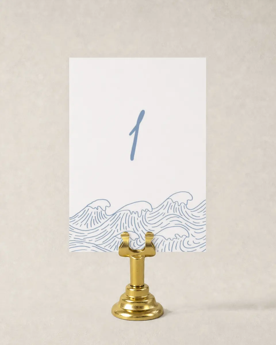 This is a 3½" x 5" Wedding Table Number called Wave of Love printed in full color