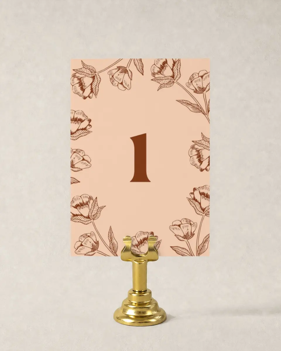 This is a 3½" x 5" Wedding Table Number called Agrestal printed in full color