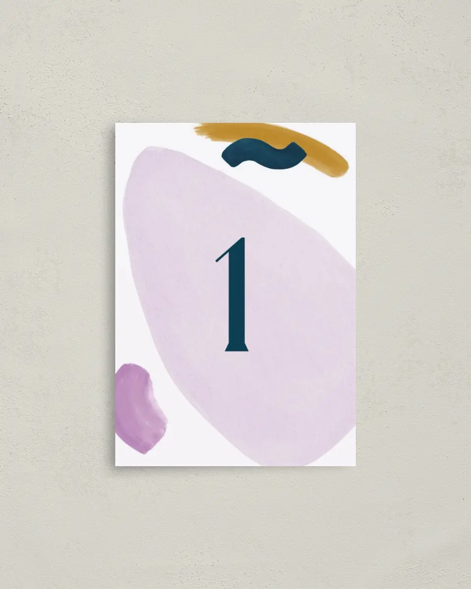 This is a 3½" x 5" Gala Table Number called Cordially Colorful printed in full color