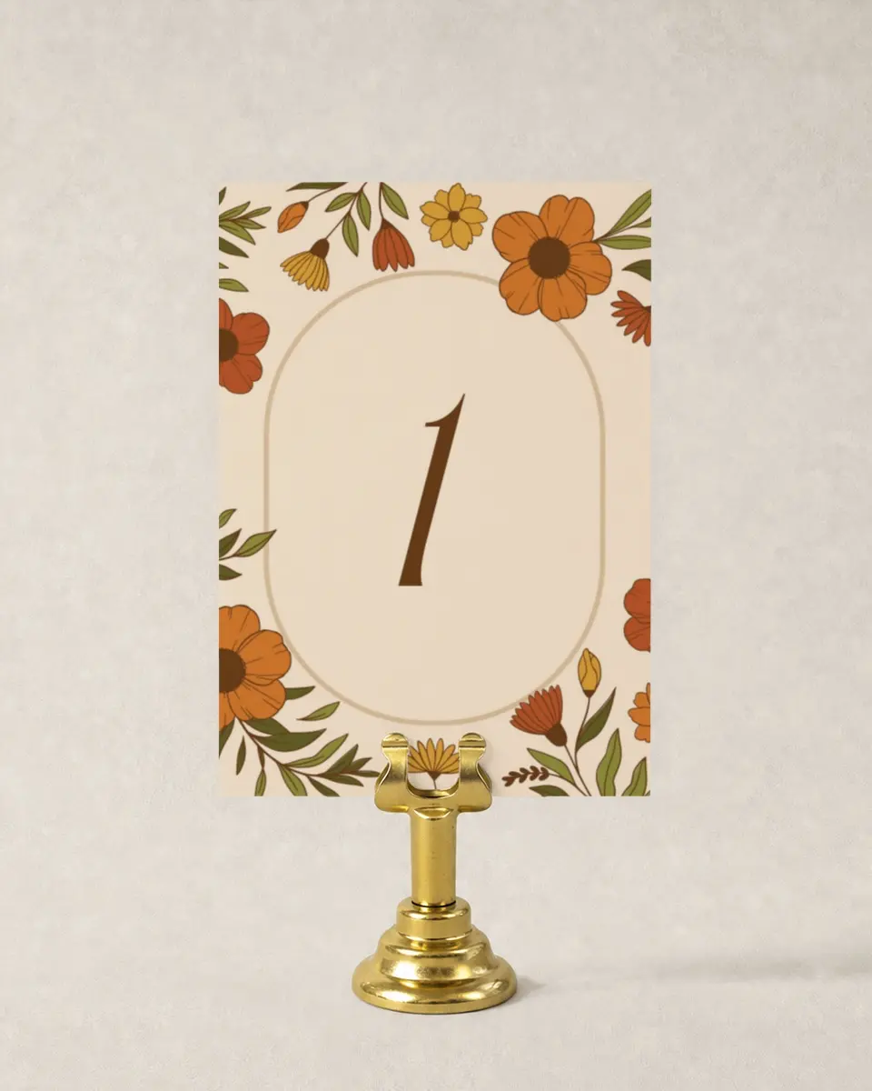 This is a 3½" x 5" Wedding Table Number called Wild + Bright printed in full color