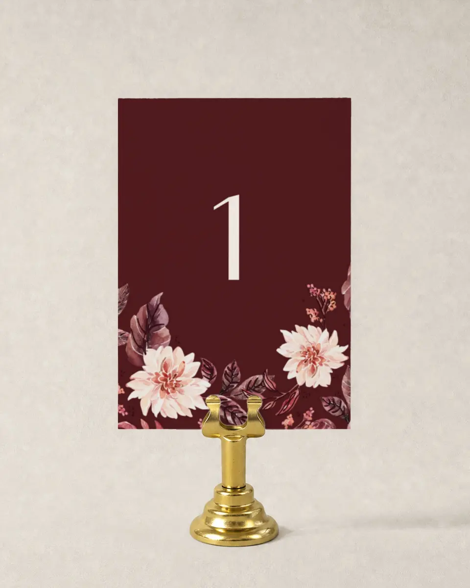 This is a 3½" x 5" Wedding Table Number called Fall Florals printed in full color