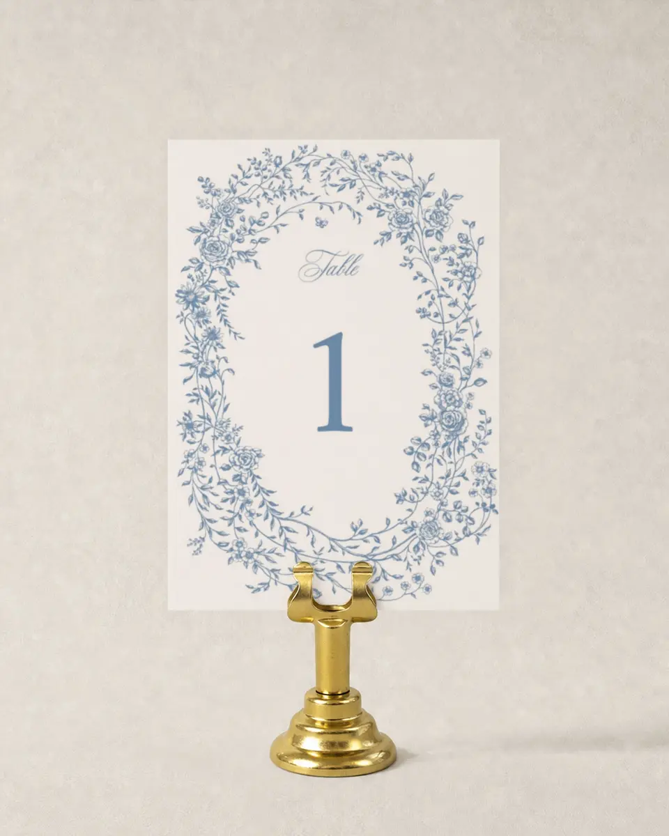 This is a 3½" x 5" Wedding Table Number called Vintage Reverie printed in full color