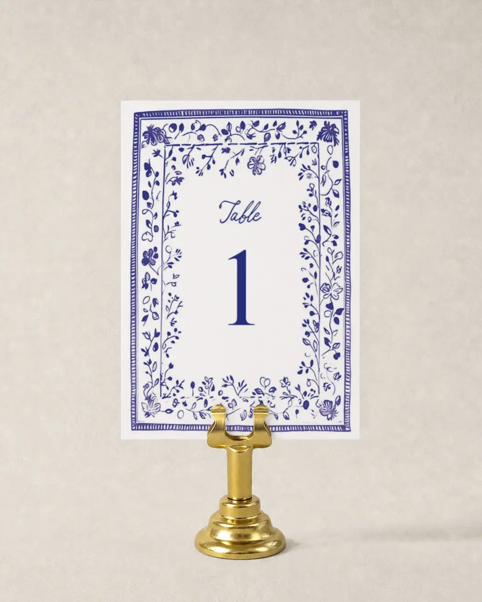 This is a 3½" x 5" Wedding Table Number called Storybook Garden printed in full color