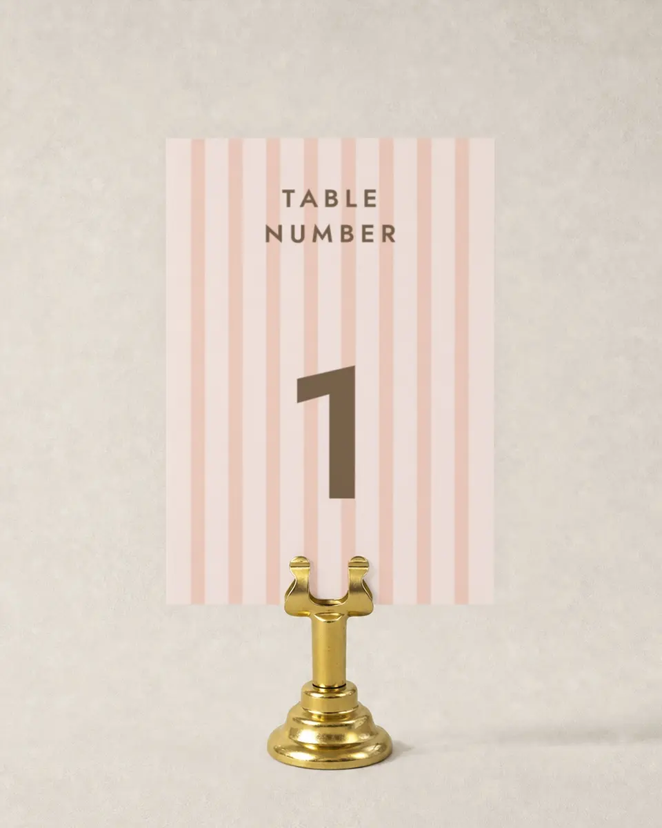 This is a 3½" x 5" Wedding Table Number called Serendipity & Stripes printed in full color
