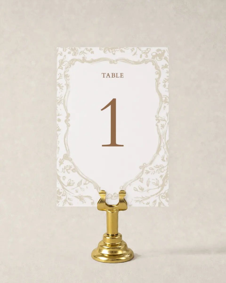 This is a 3½" x 5" Wedding Table Number called Soft Branchlets printed in full color
