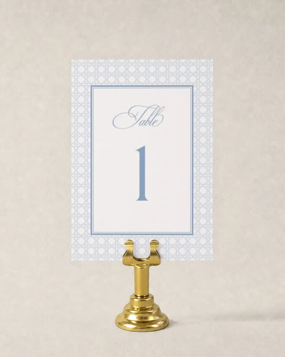 This is a 3½" x 5" Wedding Table Number called Woven Serenity printed in full color