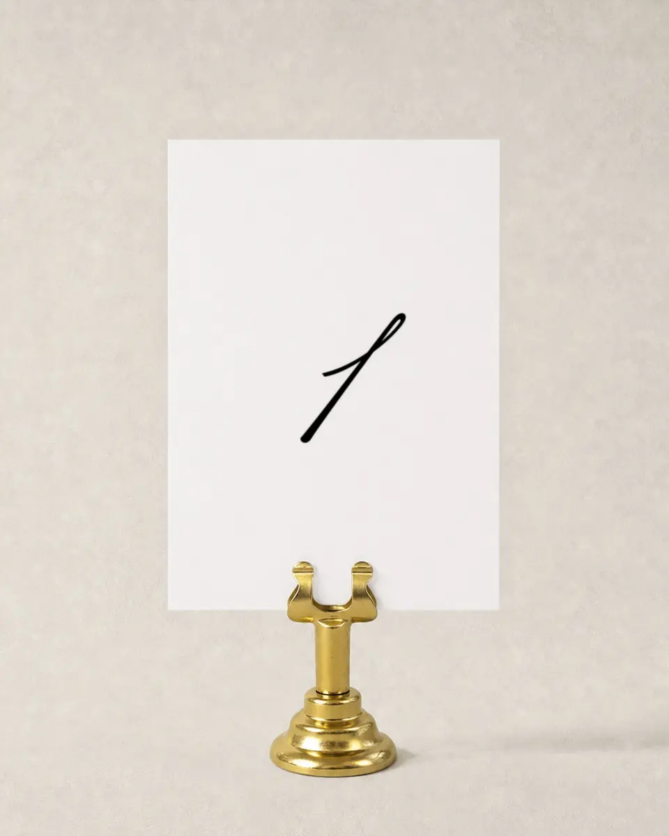 This is a 3½" x 5" Wedding Table Number called Formal Script printed in full color