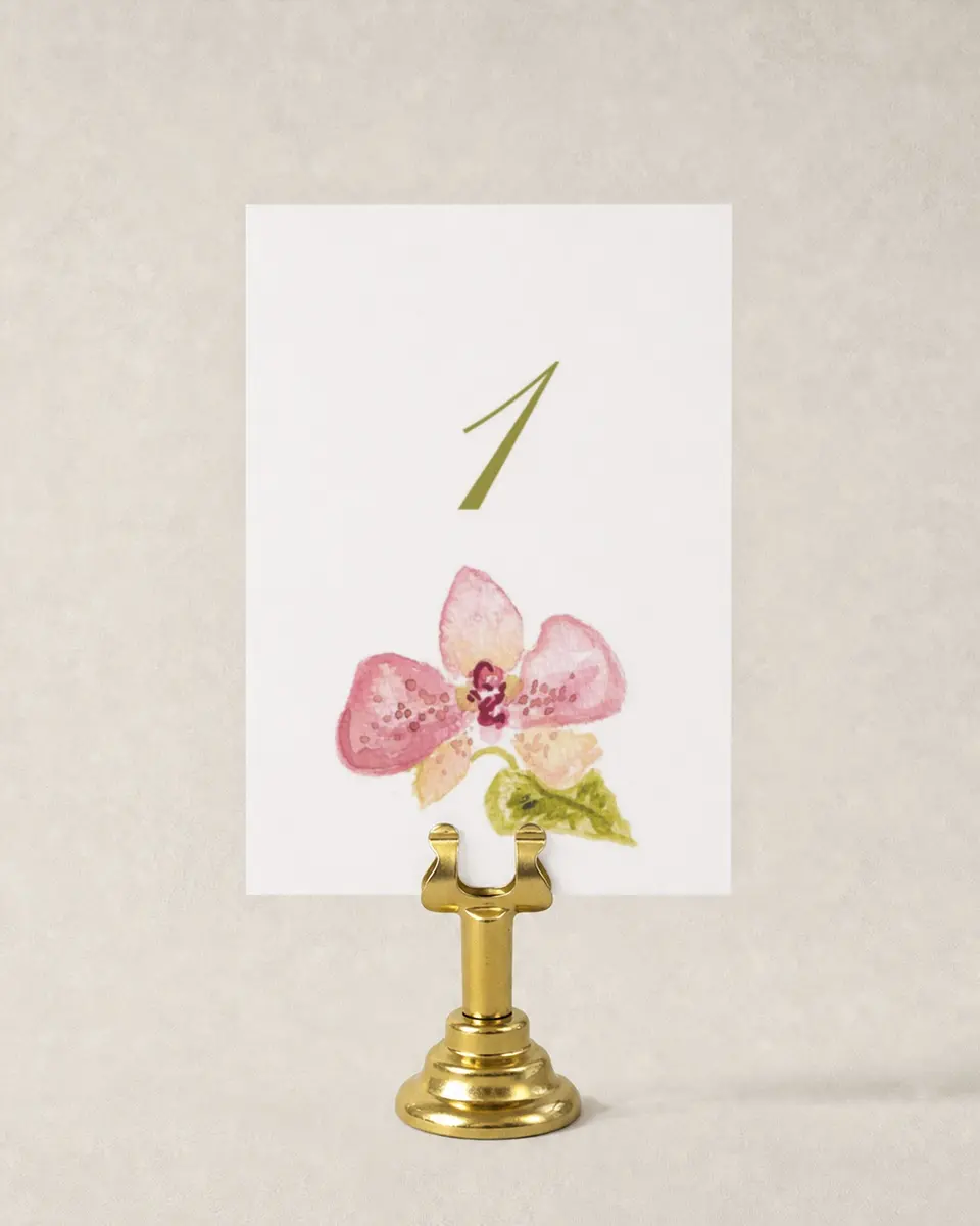 This is a 3½" x 5" Wedding Table Number called Paradise in Bloom printed in full color