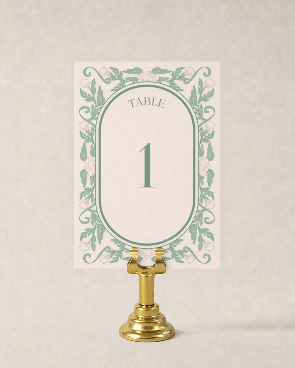 This is a 3½" x 5" Wedding Table Number called Vintage Dream printed in full color