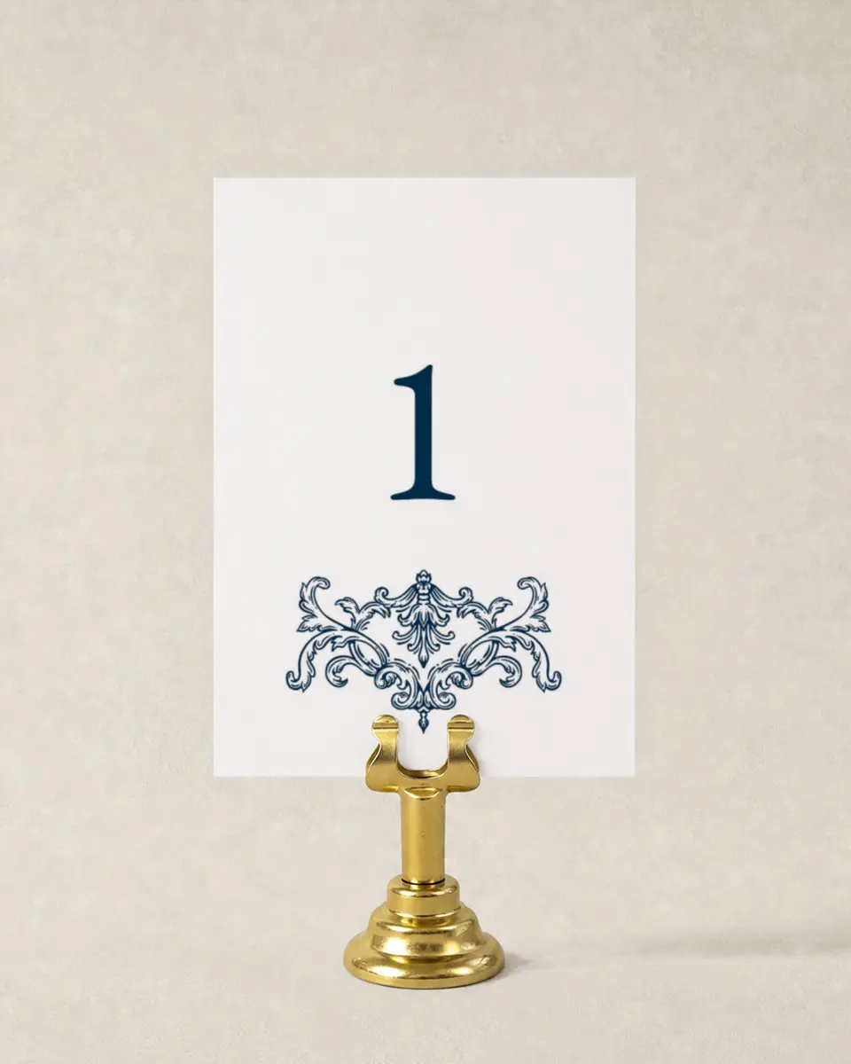 This is a 3½" x 5" Wedding Table Number called Heirloom Crest printed in full color