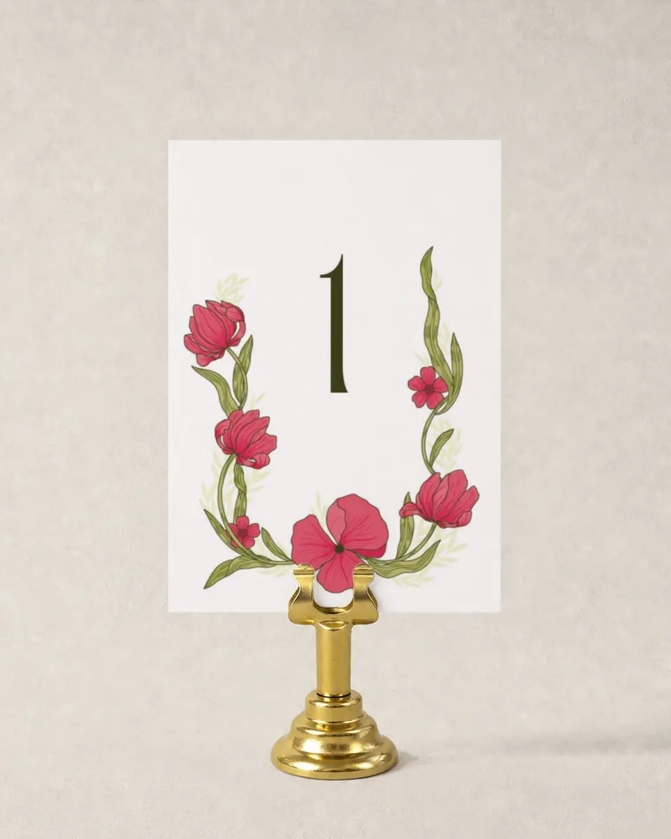 This is a 3½" x 5" Wedding Table Number called Nouveau Romance printed in full color