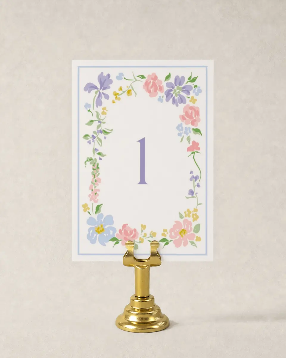 This is a 3½" x 5" Wedding Table Number called Gentle Garden printed in full color