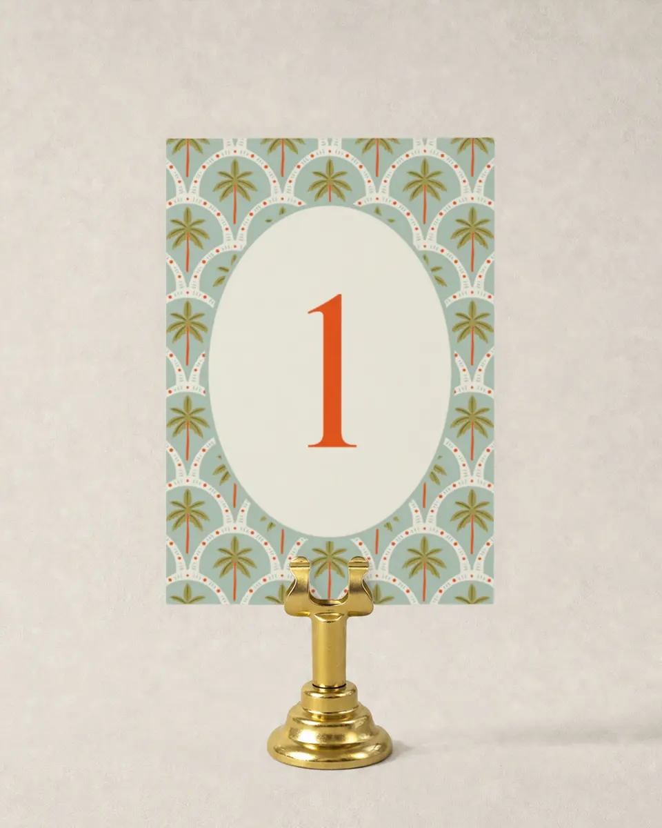 This is a 3½" x 5" Wedding Table Number called Tropical Treasure printed in full color