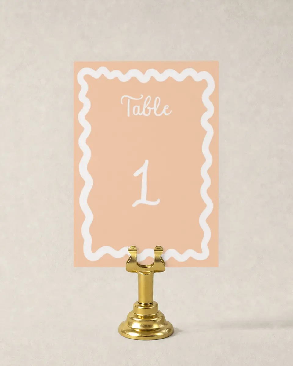 This is a 3½" x 5" Wedding Table Number called Wavy Love printed in full color