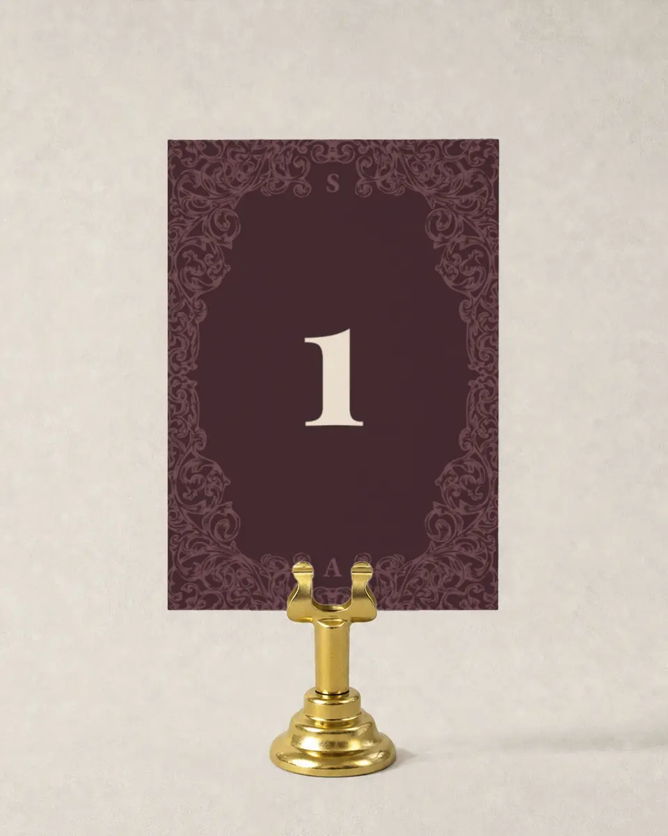 This is a 3½" x 5" Wedding Table Number called Victorian Aura printed in full color