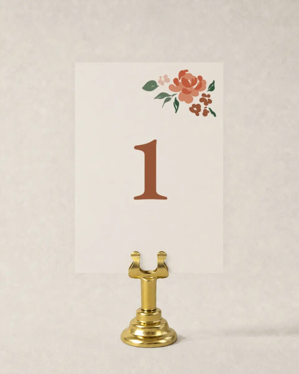 This is a 3½" x 5" Wedding Table Number called Plush Petals printed in full color