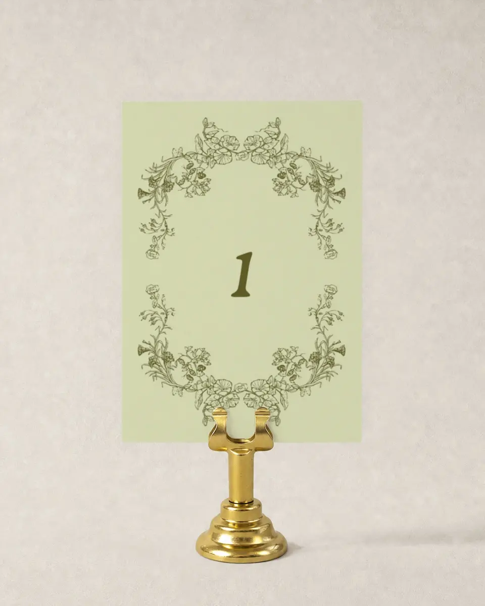This is a 3½" x 5" Wedding Table Number called Vintage Chinoiserie printed in full color