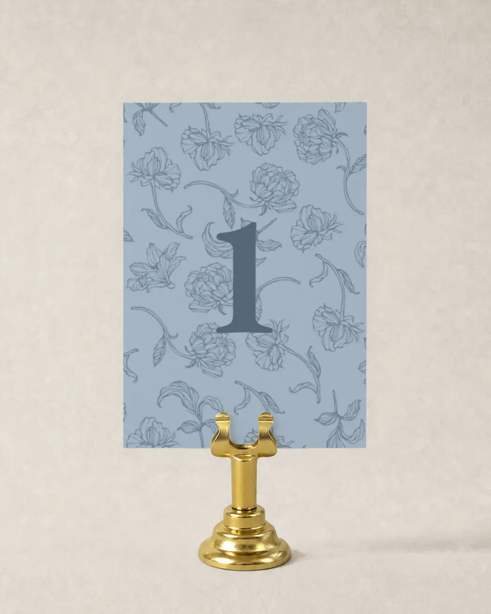 This is a 3½" x 5" Wedding Table Number called Pressed Petals printed in full color