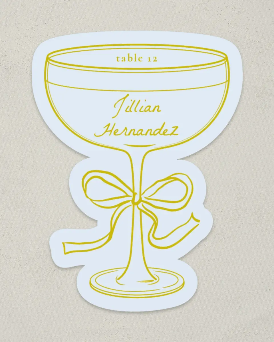 This is a 3" x 4" Wedding Place Card called Ribbon Toast printed in full color on Premium Smooth paper