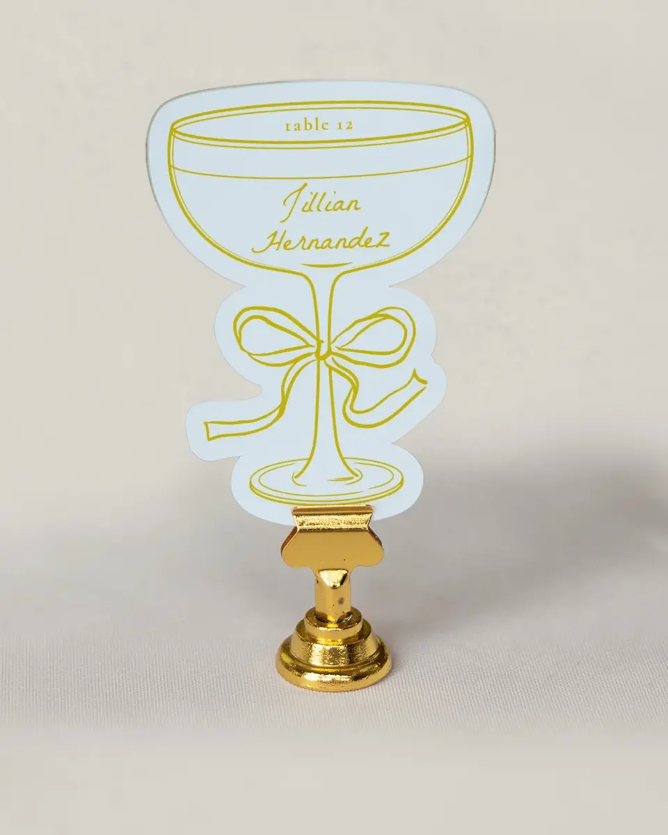 This is a 3" x 4" Wedding Place Card called Ribbon Toast printed in full color on Premium Smooth paper