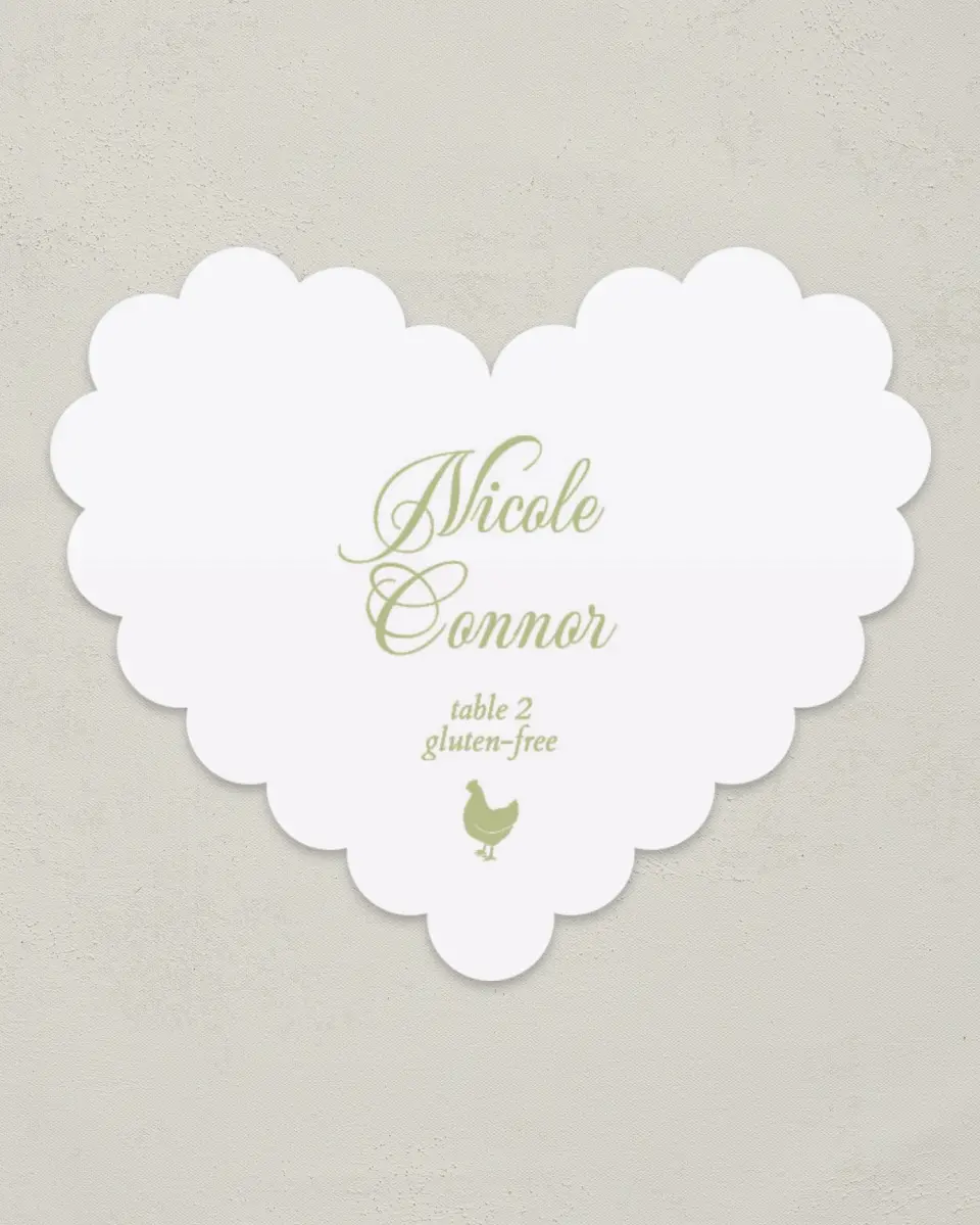 This is a 3" x 3.5" Wedding Place Card called Southern Belle printed in full color on Premium Smooth paper