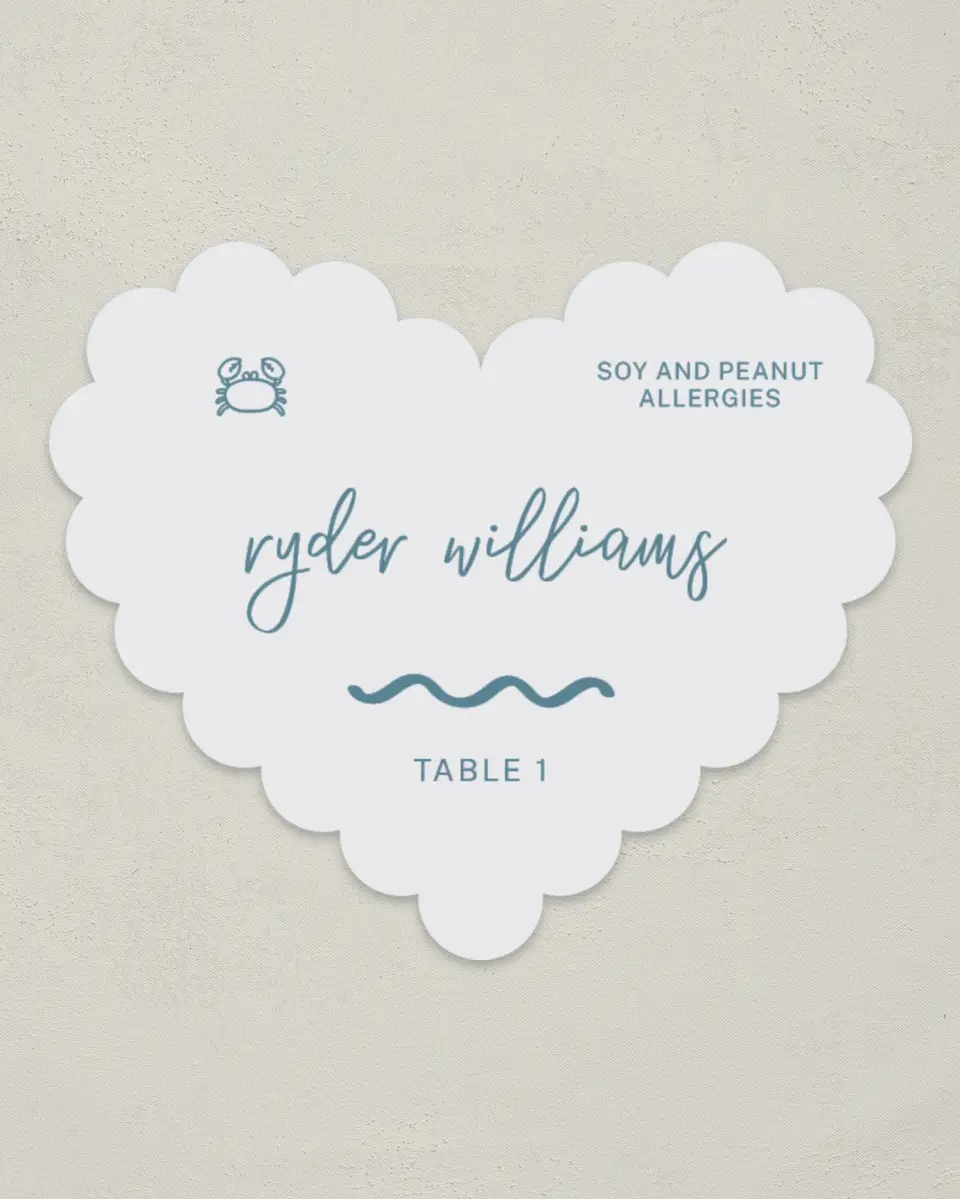 This is a 3" x 3.5" Wedding Place Card called I Hear Wedding Shells printed in full color on Premium Smooth paper